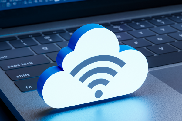 랩탑 위에 클라우드 아이콘이 올려진 사진